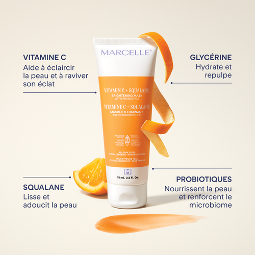 Vitamine C + Squalane Masque illuminant avec probiotiques + Échantillon Clari-T